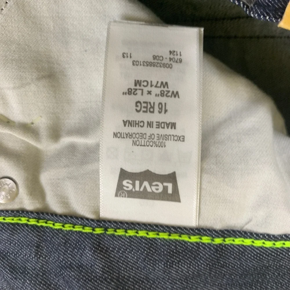 Levis 511‎ Skinny Fit Coated Indigo Neon Green Stitch Jeans 16 Reg 28x28 NEW